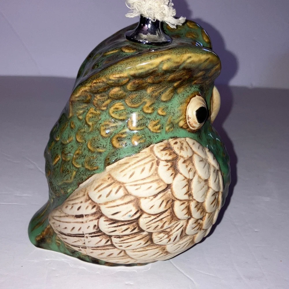 Whimsical Green and‎ Cream Owl Oil Lamp 5”